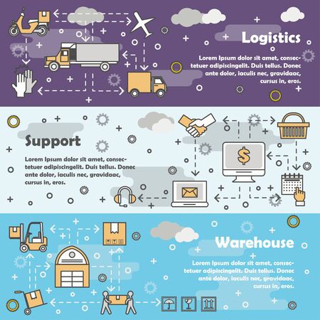 Logistics concept vector flat line art banner setのイラスト素材