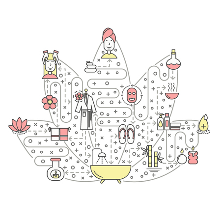 Spa and massages concept illustration in the shape of a lotus on a white backgroundのイラスト素材