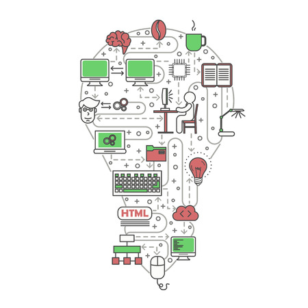 Computer programmer concept vector flat line art illustrationのイラスト素材
