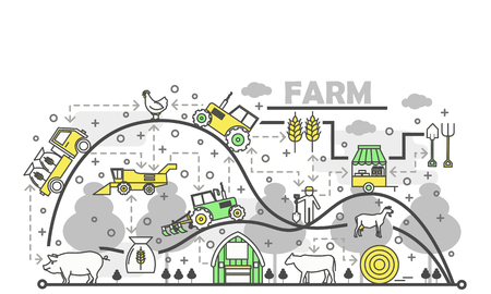 Farming concept vector flat line art illustrationのイラスト素材