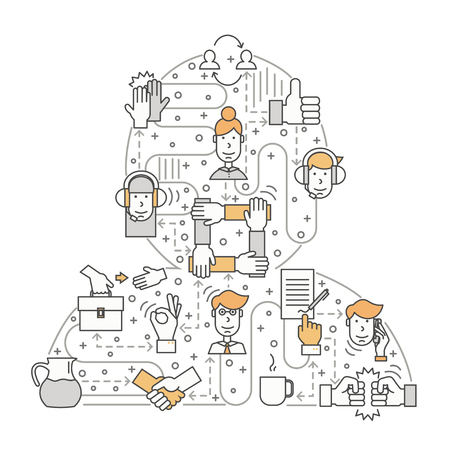 Work with clients concept vector flat line art illustrationのイラスト素材