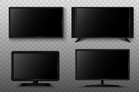 Modern smart TV set 3d vector illustration. Isolated realistic icons on transparent background. LCD Plasma screen. Copy space templateのイラスト素材