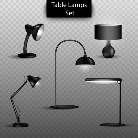 Vector set of 3d isolated table lamps on transparent background. Elements of home interior designのイラスト素材