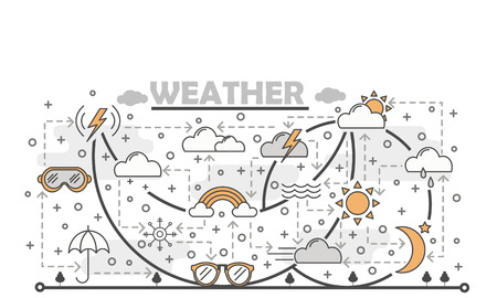 Weather poster banner template. Vector thin line art flat style design elements, icons for web banners and printed materials.のイラスト素材