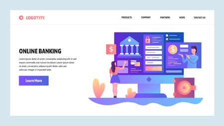 Vector web site design template. Online banking and digital money service. Landing page concepts for website and mobile development. Modern flat illustration.の写真素材