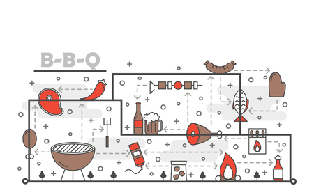 Barbeque Vector Poster Banner Template Bbq Grilled Meat Fish