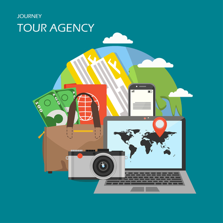 Tour agency poster banner, vector flat illustrationのイラスト素材