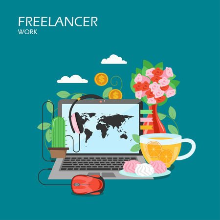 Freelancer work vector flat style design illustrationのイラスト素材