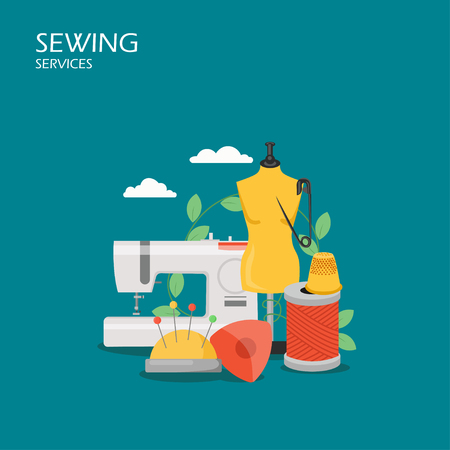 Sewing services vector flat style design illustrationのイラスト素材