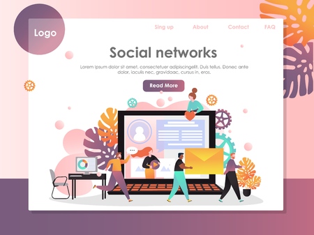 Social networks vector website landing page design templateのイラスト素材