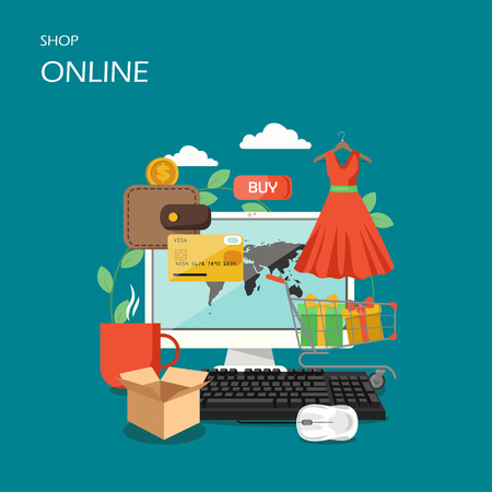 Online shop vector flat style design illustrationのイラスト素材