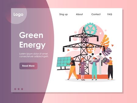 Green energy vector website template, web page and landing page design for website and mobile site development. Alternative clean energy and electricity concept.のイラスト素材