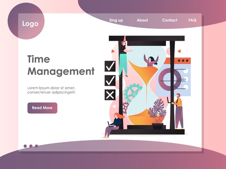 Time management vector website landing page design templateのイラスト素材