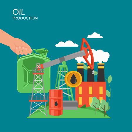Oil production vector flat style design illustrationのイラスト素材