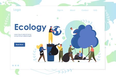 Ecology vector website landing page design templateのイラスト素材