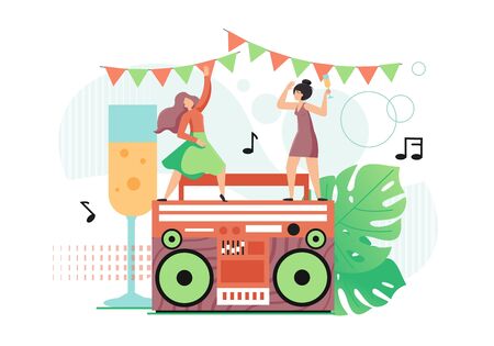 Disco party, vector flat style design illustrationのイラスト素材