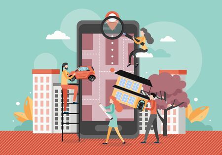 Navigation app, flat style design illustrationのイラスト素材