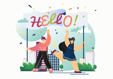 Hello message, flat style design illustrationのイラスト素材