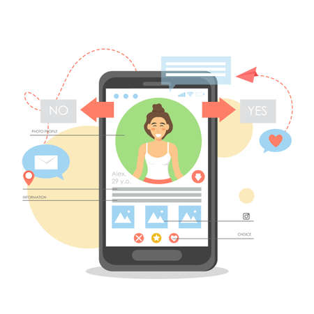 Mobile phone dating app, vector flat illustrationのイラスト素材