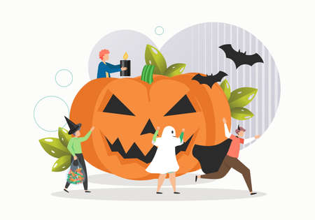 Happy Halloween party celebration, flat vector illustration. Trick or treat sweets.のイラスト素材
