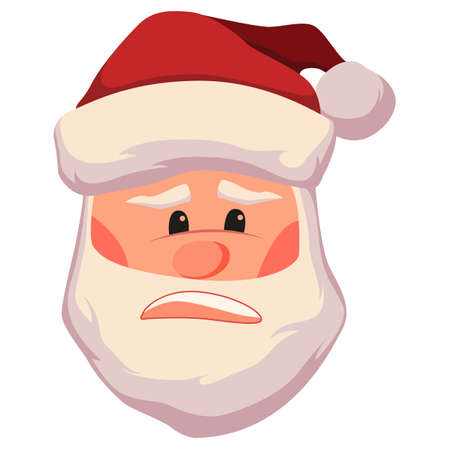 Unpleasantly surprised and upset santa claus face vector illustration. Christmas santa claus head icon isolated on white background. Cute cartoon characterのイラスト素材