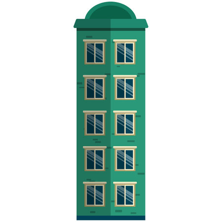 Apartment house building icon, flat vector isolated illustration. Building exterior, architecture facade.のイラスト素材
