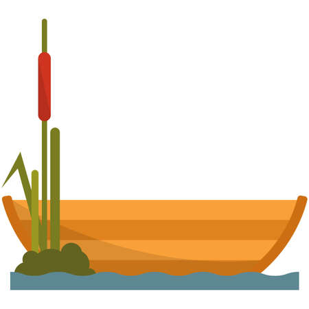 Fisherman boat on lake or river vector illustration on whiteのイラスト素材