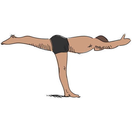 Vector yoga man in virabhadrasana warrior pose illustrationのイラスト素材