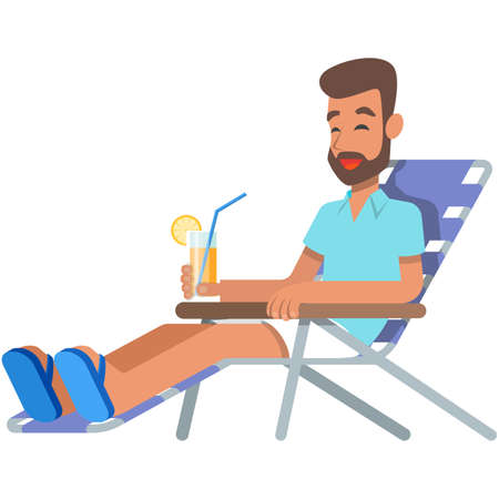 Man relax on deck chair icon beach lounge vectorのイラスト素材