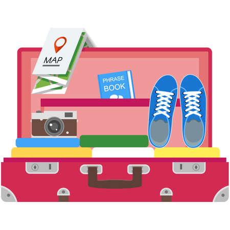 Open travel bag suitcase luggage vector on whiteのイラスト素材