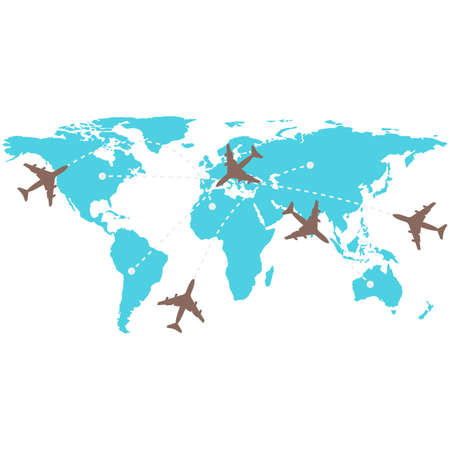 Plane flight map vector, air path plan infographic on whiteのイラスト素材