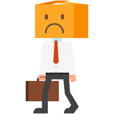 Businessman with sad head box walking vector on whiteのイラスト素材