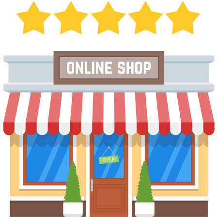 Online shop with five star client experience vector iconのイラスト素材