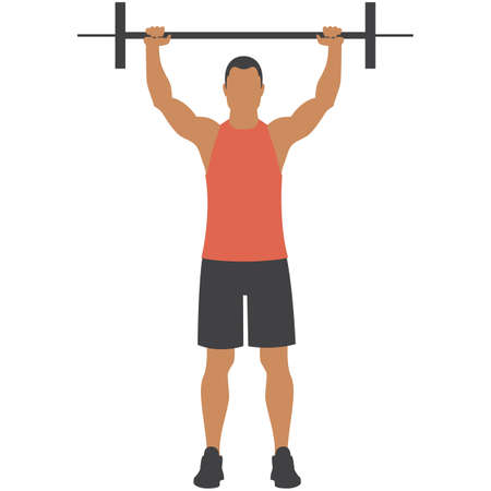 Man with barbell vector weight lifting gym fitness exerciseのイラスト素材