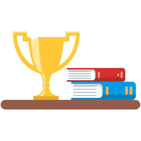 Shelf with trophy golden cup and books room interior vectorのイラスト素材