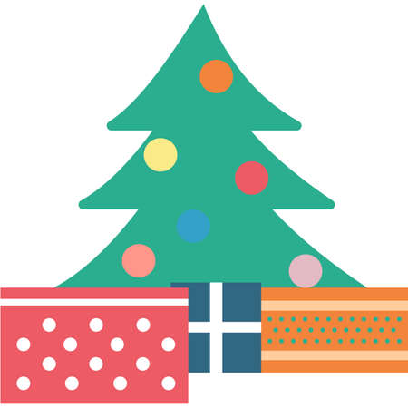 Vector christmas tree and gift box present iconのイラスト素材
