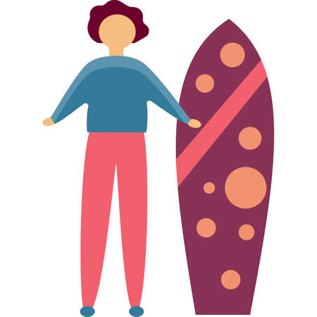 Woman holding surf board icon vector isolatedのイラスト素材