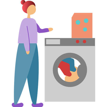 Woman and laundry icon vector isolated on whiteのイラスト素材