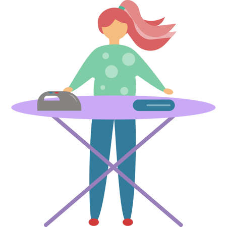 Woman ironing clothes icon vector on whiteのイラスト素材