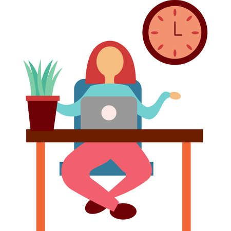 Woman programmer work at computer icon vectorのイラスト素材