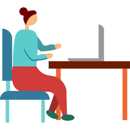 Vector woman at computer in home office iconのイラスト素材