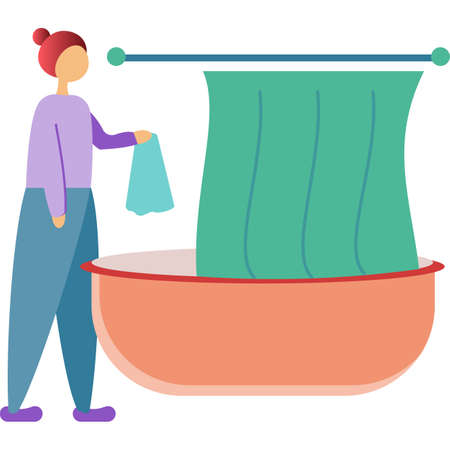 Vector woman mopping bathroom flat icon isolatedのイラスト素材