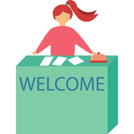 Woman at hotel reception desk vector iconのイラスト素材