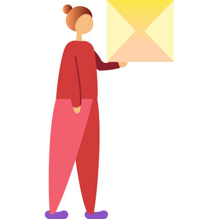 Woman with mail envelope vector icon on whiteのイラスト素材