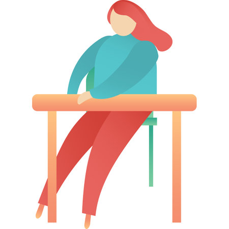 Female student at classroom desk vector iconのイラスト素材