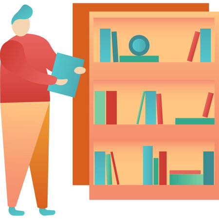 Male student taking book at library vector iconのイラスト素材