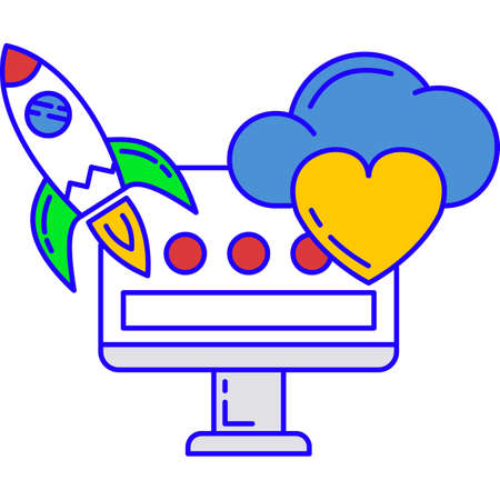Digital marketing icon vector rocket launch on PCのイラスト素材