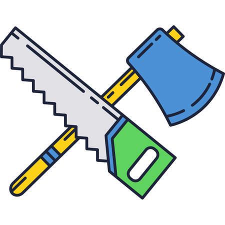 Crossed axe and saw vector icon isolated on whiteのイラスト素材