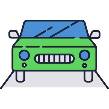 Car icon vector symbol, flat auto on road signのイラスト素材