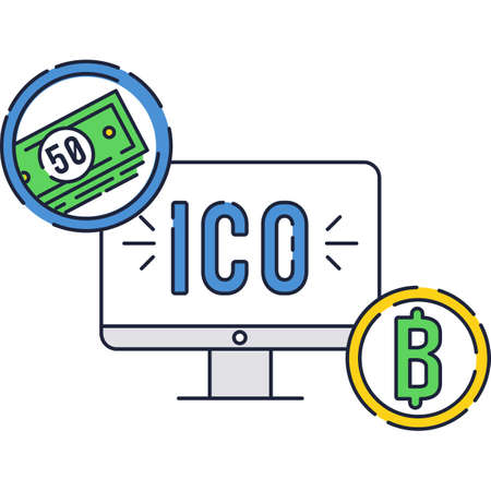 ICO icon computer monitor, bitcoin token and cashのイラスト素材